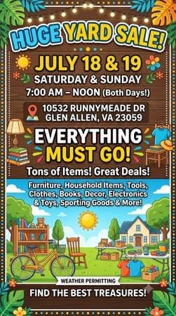 YARD SALE – EVERYTHING MUST GO!