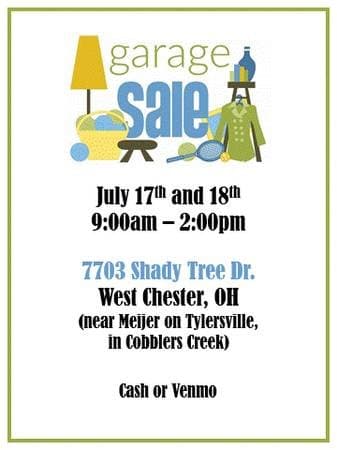 Yard Sale - West Chester, OH - Fri and Sat, July 17-18 -