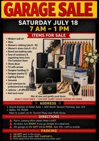 Huge garage sale- see photo attached
