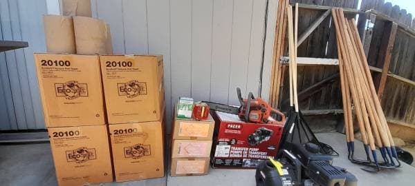 Sale! Lawn tools, supplies, trailer lights, clothes, etc lot of it new