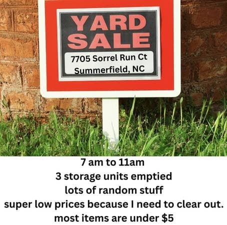 Yard sale Saturday 7/18 7am to 11am