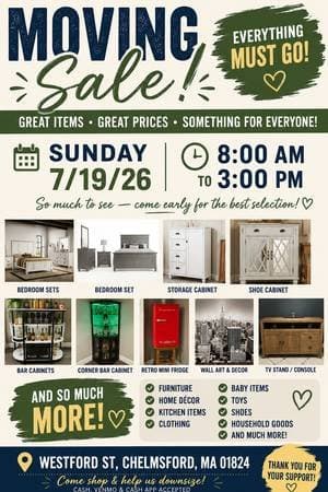 🚨 SUNDAY MOVING SALE – EVERYTHING MUST GO! 🚨